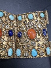 Vintage Egyptian Nepalese Style Bracelet Natural Turquois Lazuli Gold Tone