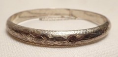 Hinged Sterling Silver Bangle Bracelet Vintage Engraved FAS Safety Chain
