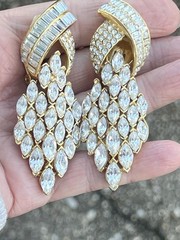 Vintage Ciner? Crystal Rhinestone Statement Drop Hinged Clip on Earrings 3″ Long