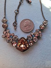 Givenchy Gold Silk Frontal Necklace Rhinestones Amber Pale Pink & White Stones