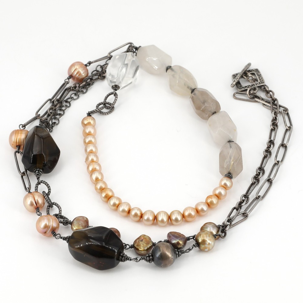 Vintage Silpada Freshwater Pearl Rutilated Quartz Sterling Chain Necklace N1421