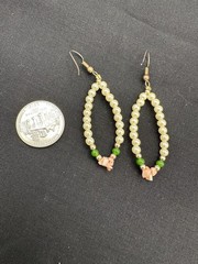 Vtg Hawaiian Beaded Faux Pearl Dangle Earrings Coral Boho Coastal Beach Chic
