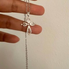 Lace Cross Zircon Titanium Steel Necklace Layering Choker Necklace