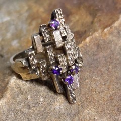 ESPO Sterling Silver Amethyst Ring Abstract Brutalist MCM Size 6 | 5.31g Vtg