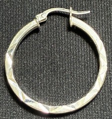 Vintage Sterling Silver 1″ Hoop Earrings Diamont Cut Texture Signed FAS 925