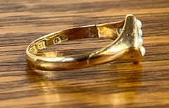 1873 Victorian Turquoise Seed Pearl 15k Gold Ring Birmingham Size 6.5+/- not 14k