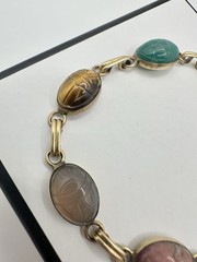 VTG 12k Gold Filled Multi Gemstone Scarab Bracelet 8in 12g Signed Estate Read