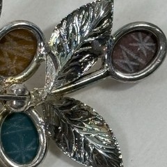 VTG Egyptian Scarab Leaf Brooch Pin Multi Gemstone Sterling Silver Designer JJJ