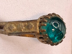 Antique Teal Glass Cabochon Ring Vintage Size 8