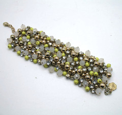 Vintage RJ Graziano wide chainmail and cluster bead and rhinestone bracelet
