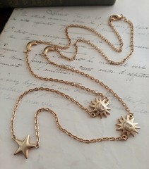 Vintage Gold Tone Moon Sun and Stars Necklace 42″