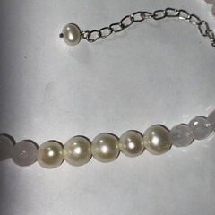 Necklace Choker Rose Quartz Cultured 7mm Pearl Sterling Italian Unused Faceted