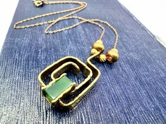 Vintage Brutalist Asymmetrical Square Spiral Green Gemstone Necklace 16” DbG W