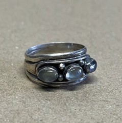 Vintage 3 Stone Triple Moonstone Oval Sterling Silver 925 Sz 9.75 Ring