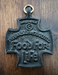 Vintage Terra Sancta Guild Cross Food For Life Fish Gold Enamel Pendant Israel