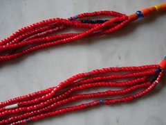 Vintage Antique Venetian Red White Heart Trade Bead Necklace