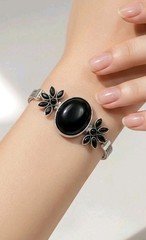 Black Onyx Bracelet Sterling Silver Cluster Boho Statement 925 Multi Strand