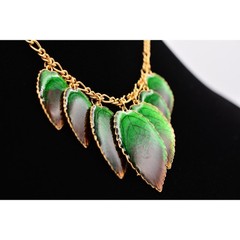 Vintage Leaf Charm Collar Necklace Vibrant Green Enamel Charm NOS 1980s BinA16