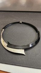 Vintage Silver And Black Enamel Hinged Choker Box Closure 1″ Earrings