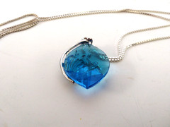 Vintage Blue Glass Necklace Sterling Silver 925 Silver Overlay