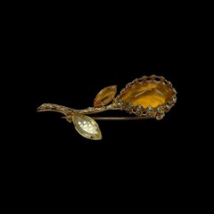 Demi Parure Caged Drop Clip Earrings & Flower Brooch Pin Topaz & Citrine Glass