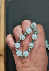 VTG Turquoise & Hand painted Glass Beads / 18″ Necklace, 1900s Venetian Murano