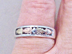 VINTAGE LANDSTROMS STERLING SILVER + 10K ROSE & YELLOW GOLD BAND RING SZ 8.5 5MM