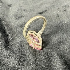 Vtg Sterling Silver Ring .925 Sz 7 Large Marquis Pink Stone Cocktail Statement