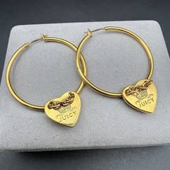 Juicy Couture Gold Tone Charm Hoop Earrings Heart Lock Chain Crown Logo Vtg Y2K