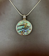 Sterling Silver Large Mother Of Pearl Pendant On 24” 925 Necklace