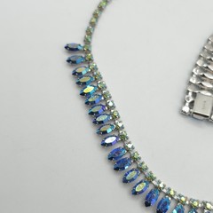 VTG B. David Blue Green Aurora Borealis Rhinestone Choker Necklace & Bracelet