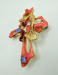 Vintage Christian Lacroix Cross Pendant Brooch Orange Enamel Rhinestone COA Made