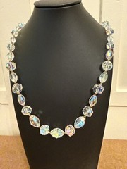 Vintage AB Coated Crystal Brooch Necklace Jewelry Set SPARKLY