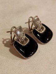 925 Sterling Silver Thailand CZ Black Onyx Vntg Judith Ripka Stud Clip Earrings
