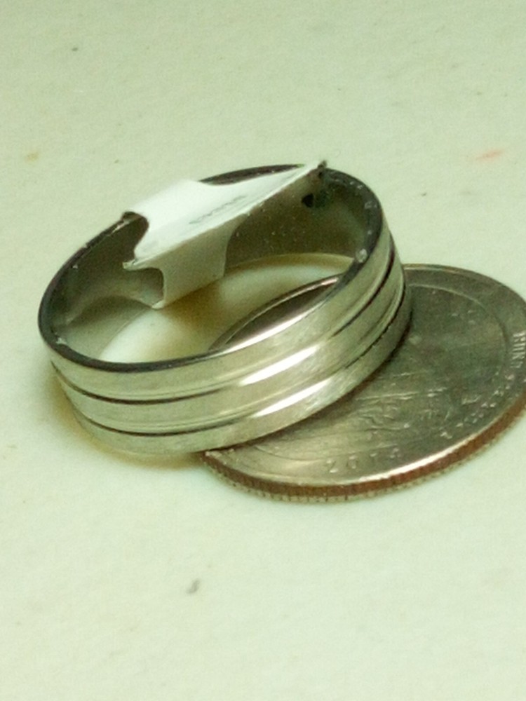 Vintage Stainless Steel Mens Ring Art Deco Line Color In Photo Size 12.5 B35
