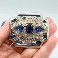 Signed 1940s McClelland Barclay Silver-Tone Sapphire Blue & Clear Rhinestone Pin