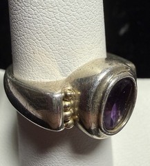 Vintage Sterling Silver And 8k? Gold? Faceted Amethyst Ring Size 7.25