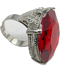 Lab Created 27mm plastic ruby adjust TOY ring 7.5 size 9 Silver plated Metal VTG