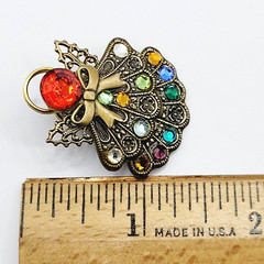 Angel Double Skirt Rhinestone Filled Filigree Wings Gold Tone Pin Lapel Family