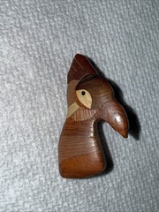 Polished Wooden Inlay Brooch Bird? Deer? 1.5”