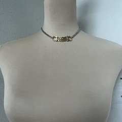 Vintage Ferragamo Hardware Necklace | Two-tone Gold Silver Curb Chain Choker 15”