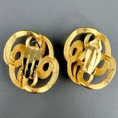 Vintage Erwin Pearl Earrings Sculptural Matte Gold Tone Clip Ons Signed PEP