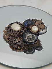 Vintage Button Collage Brooch Mixed Media Metal Glass Plastic Statement Pin