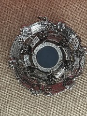 VTG Signed GB Silver Tone Blue Cabochon Rhinestone Filigree Pendant LARGE 2.5 in