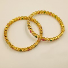 Luxury Ruby Emerald CZ Bangle Set, 22k Gold Plated, Elegant Traditional Wear
