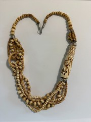 Vintage Hand Carved Organic Bovine Bone Tribal Statement Necklace Elephants