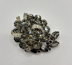 Vintage Weiss Smoky Gray Rhinestone Brooch Pin and Earrings Signed Beautiful