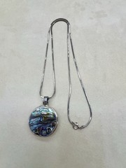 Sterling Silver Large Mother Of Pearl Pendant On 24” 925 Necklace