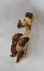 Vintage LG Linda Gal Brown & Gold Enamel Dancing Poodle Brooch Enamel Pin