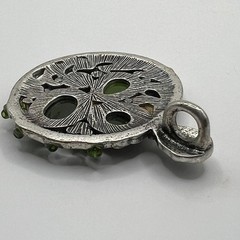 Silver Tone Pendant Green Cabochon Acrylic Stones Oval Open Metal Work